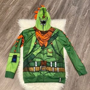 Fortnite Boys I AM REX Full Zip Mask Hoodie Jacket Green Size XL